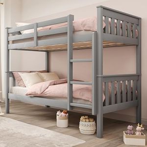 Blisswood Double Bunk Bed, 3ft Single Bed Frame with Ladder, Extra Strong & Durable, Wooden Kids bunk beds, Twin Sleeper for Kids, Children, Adults, Double Bed Frame With Under Bed Storage (Grey)