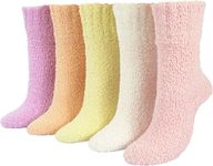 BenSorts Thick Fuzzy Socks for Women with Grips Non Slip Slipper Socks Christmas Gifts Box, Light Pink Purple Orange Yellow White 5 Pairs, 5-10