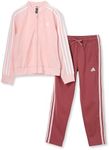 Adidas ECG94 Jersey Top and Bottom Set, Kids Essentials 3-Stripes Tracksuit, Top: Sandy Pink/White, Bottom: Pre-Loved Crimson/Sandy Pink (IZ3460) J140, Top: Sandy Pink/White; Bottom: Pre-Loved