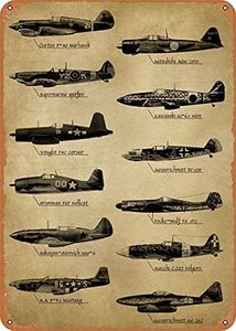 WWII Memorabilia Retro Poster Decor Vintage Aviation Airplane Decor Tin Plaque Man Cave Military Fan Gift Home Bar Pub Metal Tin Sign 8x12 Inch