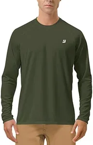 Roadbox Mens UPF 50+ UV Sun Protection Shirts Outdoor Long Sleeve SPF Diving Rash Guard for Fishing Hiking Swimming Dark Green