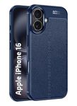 Golden Sand Leather Textured Back Cover Case Compatible with iPhone 16 (Shockproof TPU | Midnight Blue)