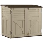 Suncast 34 Cubic Feet Durable All Weather Lockable Horizontal Plastic Compact Storage Shed for Garden, Backyard, Patio, and Pool Supplies, Sand