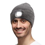 Ocatoma Gifts for Men,Unisex LED Beanie Hat with Light Toque Gift Idea for Dad,Father,Husband,Boyfriend,Mechanic,Stocking Stuffers Grey