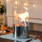 JHY DESIGN Tabletop Fire Bowl Pot 29cm High Portable Tabletop Fireplace–Clean-Burning Bio Ethanol Ventless Fireplace(Silver)