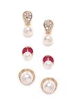 ZAVERI PEARLS Women's Base Metal Cubic Zirconia Diamonds & Pearls Gold, Pink Contemporary Stud Earrings for Women-ZPFK9745, Combo of 3,