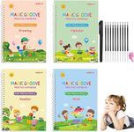 Eclet Magic Book for Kids, Sank Magic Practice Copybook, (4 Book+10 Refill+1 Pen+1 Grip) Number Tracing Book for Pre-Schoolers with Pen, Magic Calligraphy Copybook Set Writing Tool for Kids(E)