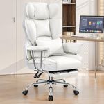 BESTFAIR Big and Tall Office Chair 400LBS, Ergonomic Computer Gaming Chair with Foot Rest and Lumbar Support, Executive Desk Chair for Heavy People Men, Wide Seat Leather High Back, White