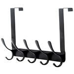 SKOLOO Over The Door Hook - 5 Hooks, Over Door Hook Hanger for Hanging Clothes/Towels/Coats/Backpack/Hat, Over Door Coat Rack(Black)