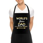 FunChaos BBQ Apron for Men, World's Best DAD, Adjustable Black Apron with 2 Pockets, Personalised Apron for Men Dad Husband Boyfriend Grandfather (Water Resistant)