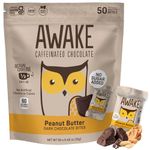 AWAKE Caffeinated Chocolate Bites, No Sugar Added, Keto Friendly, Dark Chocolate Energy Snack, 1 Bite Equals 1/2 Cup of Coffee, 50 Bites (Peanut Butter)