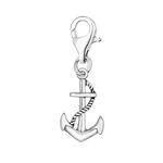 Quiges 925 Sterling Silver Anchor and Twisted Rope Lobster Clasp Charm Clip on Pendant