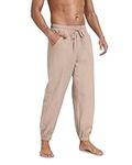 AUDATE Mens Linen Pants Cotton Yoga Sweatpants Jogger Trousers Casual Loose Fit Athletic Pants with Pockets Khaki L