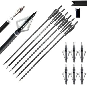 6/12pcs Archery Carbon Crossbow Bolt 16/17 Inch Hunting Carbon Arrow with 3 Fixed Blade Arrowhead for Archery Practise Hunting Crossbow Arrows (22鈥樷€檅lack, 6 pcs)
