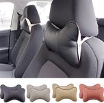TRUE LINE Automotive 2 Piece Car Seat Leather Headrest Neck Pillow Dog Bone Shape Rest Cushion (Black)