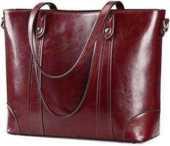 S-ZONE Leather Tote Bag for Women Office Shoulder Handbag 15.6 Inch Work Laptop Briefcase