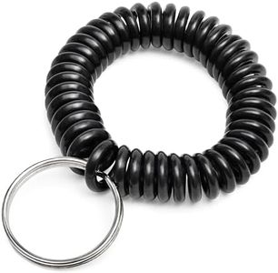 Juvale 100 Pack Spiral Coil Wrist Keychains, Stretchy Wristband Bracelet Key Rings (Black)