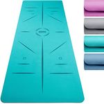 Core Balance TPE Yoga Mat with Alignment Lines 6mm Non Slip Foam Exercise Fitness with Travel Strap (Teal)