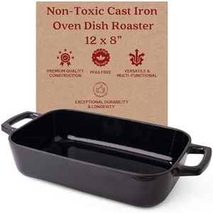 Alva Nori Cast Iron Dutch Oven Dish Roaster Casserole Non Toxic Cookware Baking & Browning 12" x 8" PFAS, PFOA & PFTE Free, Nonstick Roasting Pan, Cooking Pot, Oven Safe, Durable Enamel Coating