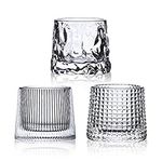 RareCi Flat bottom Crystal Whiskey Glasses, Premium 5OZ Scotch Glasses Set of 3, Old Fashioned Thick Weighted Bottom Rocks Glasses for Drinking Bourbon, Cocktails, Cognac, Rum