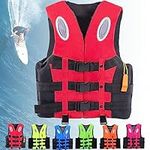 Life Jacket for Adult Kids, Paddle Board Buoyancy Aids Adjustable Swim Vest with Whistle and Reflective Strip for Kayaking Boating Surfing Watersports,3XL,Red