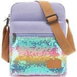 Leaper Canvas Sequin Messenger Bag Crossbody Purse Set for Girls Glitter Rainbow Purple