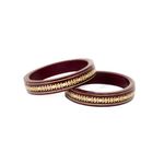 Hem Jewels by Ashok Jewellers 22kt (916) Yellow Gold Pola Bangles/Gold Wedding Chooda for Women with Purity Certificate and 916 Stamp (Set of 2pcs) - Maroon (Double Gold Strip with Swastik-2.4 Aani)