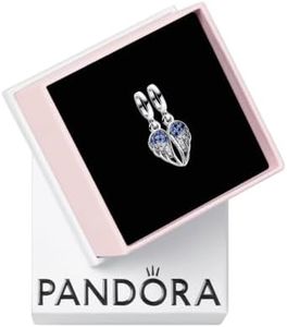 PANDORA Sparkling Splittable Angel Wings Dangle Charm - Compatible Me Moments - Sterling Silver with Blue Man-Made Crystals - Gift for Her - With Gift Box