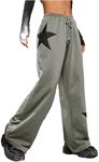 Floerns Women's Causal Drawstring High Waist Baggy Straight Wide Leg Sweatpants with Pockets Grey Star XL
