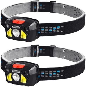 Rechargeable LED Headlamp, Ultra-Light Headlamps for Adults and Kids, Motion Sensor, Waterproof, 6 Modes, Perfect for Camping, Running, Hiking.Pack of 2