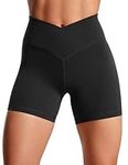 CRZ YOGA Womens Butterluxe Crossover Cycling Shorts 5 Inches - V Cross Gym Shorts High Waisted Tummy Control Workout Yoga Shorts Black 14