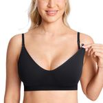 MOMANDA Seamless Nursing Bras Wireless Bralette V Neck Comfortable Sleep Maternity Bra for Breastfeeding Black Medium