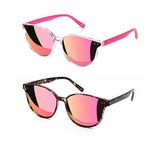 Sumato Sunglasses Womens, Cat Eye Pink Sunglasses for Women with Mirrored Trendy Lens UV400 Blocking, Pink+tortoise, Medium to Large