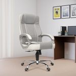 Green Soul Vienna | Leatherette Office Chair | Ergonomic Executive Boss Chair with Spacious Cushioned Seat | Heavy Duty Metal Base | High Back | 3 Years Warranty (White & Grey)