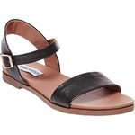 Steve Madden Women's Dina Flat Sandal, Black Leather, 6.5 UK