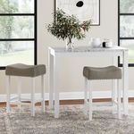 Nathan James 41201 Viktor Dining Set Kitchen Pub Table Marble Top Fabric Seat Wood Base, Light Gray/White