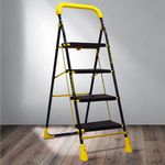 TRENDY Carbon Steel Cameo 4 Step Heavy Duty Foldable Step Ladder With Anti-Skid Shoes And Extra Strong Wide Steps (Yellow & Black)