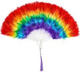 JOHOUSE Rainbow Fan, Large Folding Hand Rave Fan Chinease Japanese Feather Fans Pride Festival Fan Gift Fan Craft Fan Folding Fan Dance Fans