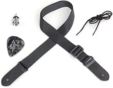 Longteam Simple Linen Leather Ukulele Strap Adjustable Length Durable Uke Straps with Nail, Rope, Picks (Simple Black)