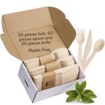 H&S Wooden Cutlery Set - Wood Spoon, Fork and Knife Set - Disposable Cutlery Alternative to Plastic Forks, Spoons, and Knives - Wooden Spoons, Knives, and Forks - 150 Piece Set