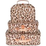 Jewelkeeper Paperboard Suitcases, Set of 3 - Nesting Storage Gift Boxes for Birthday Wedding Easter Nursery Office Decoration Displays Toys Photos - Leopard Print Design