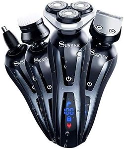 SURKER 3 in 1 Electric Cordless Waterproof USB Rechargeable Dry Wet Grooming Beard Electric Shaver Trimmer Kit with Facial Cleansing Brush for Men for Nose, Hair, Black