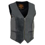 Leather King Women's Zipper Front Braided Vest (Black, Medium)