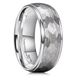 King Will Mens 8mm Silver Hammered Tungsten Rings for Men Domed Multi-Faceted Brushed Step Edge Engagement Mens Wedding Band 9.5