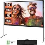 VEVOR Projector Screen with Stand, 100 inch 16:9 4K 1080 HD Outdoor Movie Screen with Stand, Wrinkle-Free Projection Screen with Bar Feet and Carry Bag, for Home Theater Cinema Backyard Movie Night