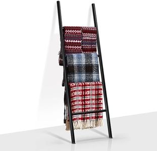 DOZILY Natural Solid Wood Blanket Ladder Holder, Decorative 4 Tier 5ft Rustic Wall Leaning Stand Rack for Bedroom Living Room Bathroom (Black)