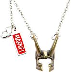 Marvel Officially Licensed Comics Stainless Steel Unisex Adult Base Metal Loki Helmet Chain Pendant Necklace, Antique Gold/Silver, One Size, One Size, Stainless Steel