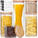 HomArtist Glass Jars with Bamboo Lids [Muti Size Set of 5], Glass Canisters with Airtight Lids, Glass Food Storage Containers for Pasta, Oats, Coffee, Flour, Sugar, Rice, Best for Kitchen & Pantry