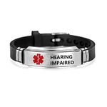 OutstandLong Red Medical Alert ID Hearing IMPAIRED Bracelet Emergency First Aid Laser Engraved Health Alert Adjustable Silicone Wristband Bracelet