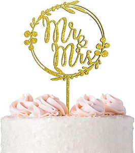Wedding Cake Topper, Mr Mrs Wooden Cake Topper, Cake Topper for Wedding Man and Women Marry Happy Wedding Party Supplies Cake Decoration (Shiny Gold)